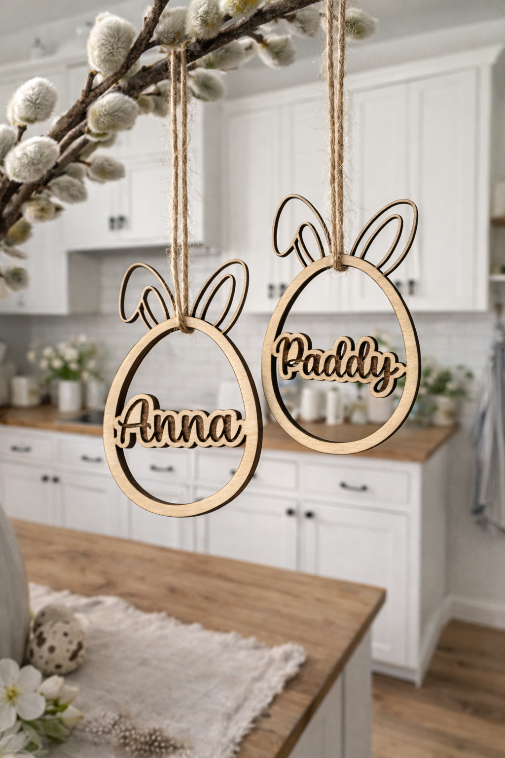 Osteranhänger, Osterdeko personalisiert aus Holz