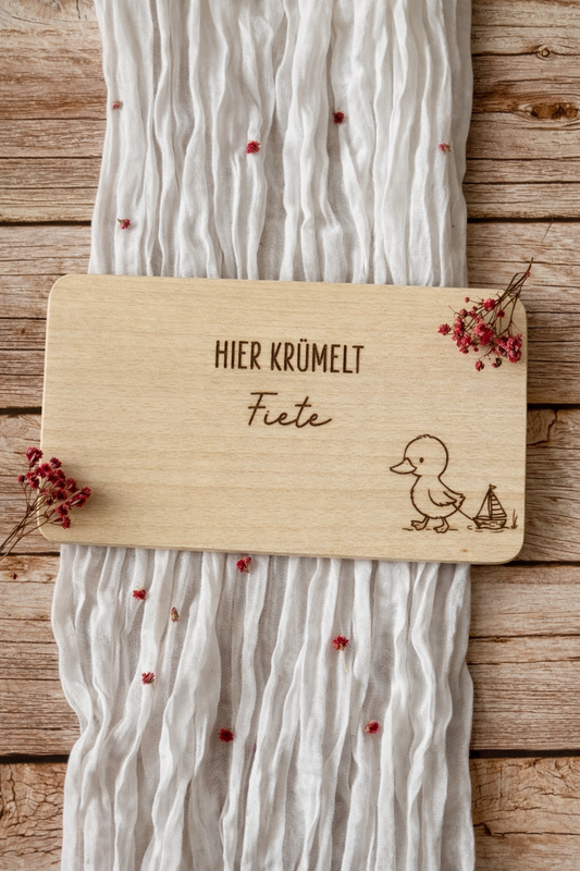 Frühstücksbrett - personalisiert - Hier krümelt-Ente