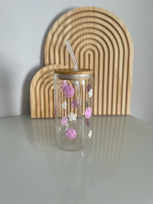 Trinkglas - Smilie - Blümchen